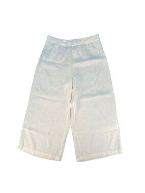 NWOT Flax Womens White 100% Linen Elastic Waist Cropped Wide-Leg Pants Small